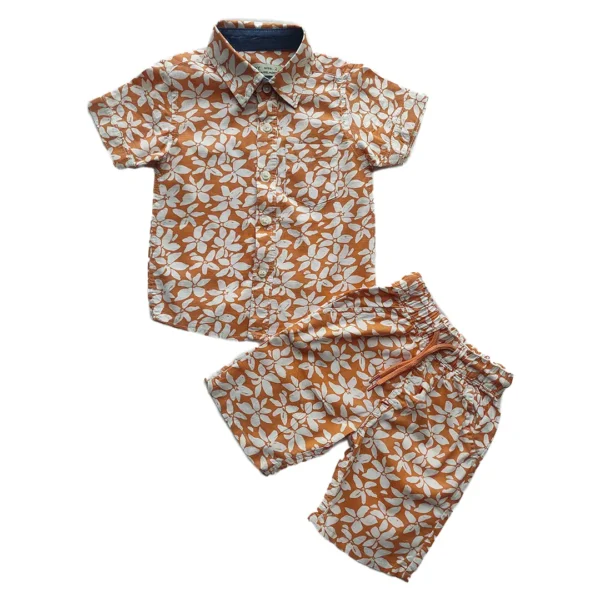 Boys All Over FLOWER Printed Shirt & Pant Set Orange