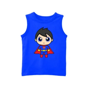 Sleeveless T-Shirt – Royal Blue Superman Print (100% Pure Cotton)