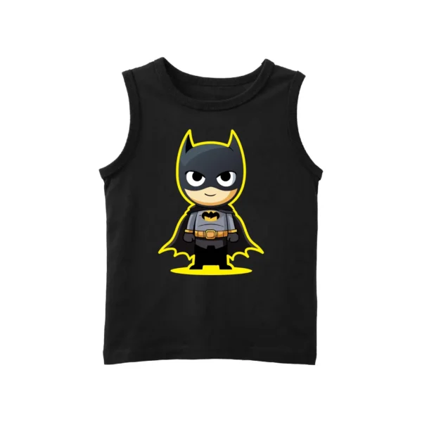 Sleeveless T-Shirt – Classic Black BATMAN Print (100% Pure Cotton)