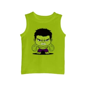 Sleeveless T-Shirt – Green Hulk Print (100% Pure Cotton)