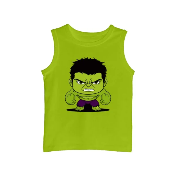 Sleeveless T-Shirt – Green Hulk Print (100% Pure Cotton)