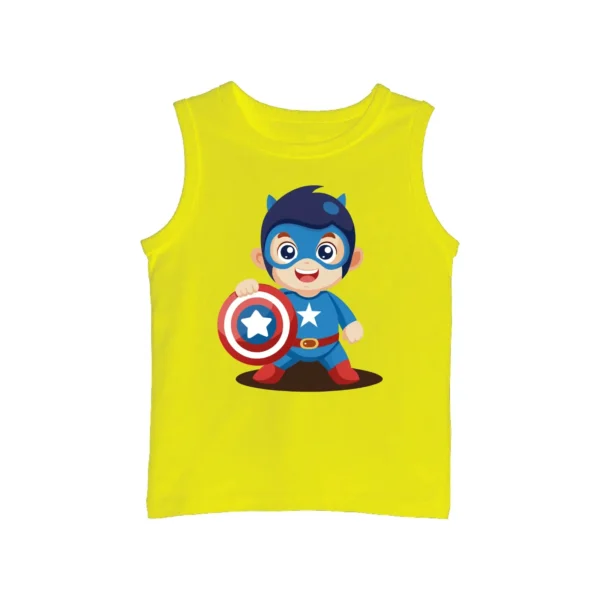 Sleeveless T-Shirt – Yellow Captain America Print (100% Pure Cotton)