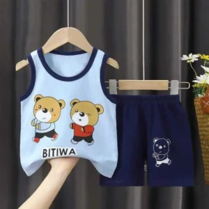 BITIWA Printed Megi T-shirt & Pant Set Sky Blue & Navy Blue