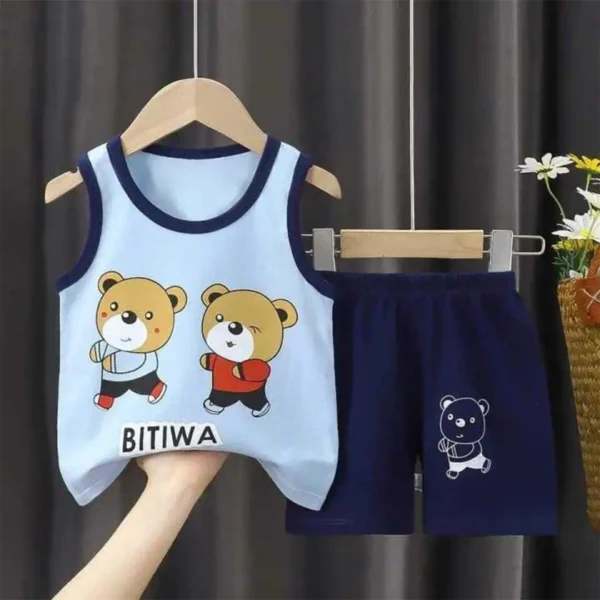 BITIWA Printed Megi T-shirt & Pant Set Sky Blue & Navy Blue
