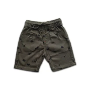Boys All Over DINOSAUR Printed Gabardine Half Pant Dark Olive