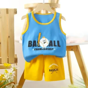 BASEBALL CHAMPIONSHIP Printed Megi T-shirt & Pant Set Royal Blue & Yellow