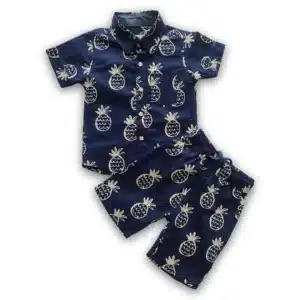 Boys All Over PINEAPPLE Printed Shirt & Pant Set Navy Blue