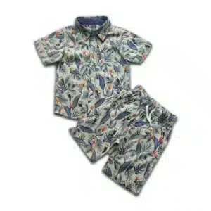 Boys All Over LEAF Print Shirt & Pant Set Off-White