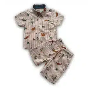 Boys All Over ANIMAL & LEAF Printed Shirt & Pant Set Baby Pink
