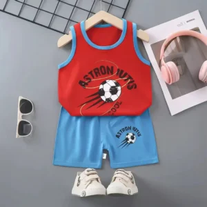 COOL FOOTBALL Printed Megi T-shirt & Pant Set Red & Pest