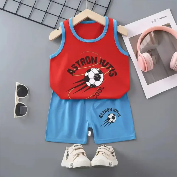 COOL FOOTBALL Printed Megi T-shirt & Pant Set Red & Pest