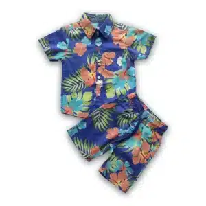 Boys All Over JAWA FLOWER & LEAF Printed Shirt & Pant Set Royal Blue