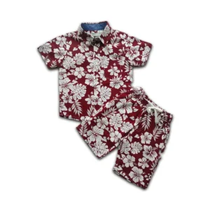 Boys All Over JAWA FLOWER & LEAF Print Shirt & Pant Set Maroon