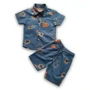 Boys All Over FLOWER Printed Shirt & Pant Set Lapis Blue