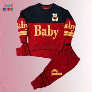 BABY PANDA Winter Sweatshirt & Trouser Set Black & Maroon