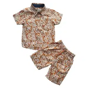 Boys All Over FLOWER Printed Shirt & Pant Set Orange