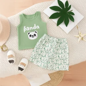 PANDA Printed Megi T-shirt & Pant Set Olive & All Over