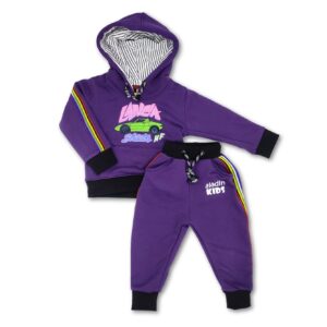 Cute Car Stylish Hoodie Set Tops & Trousers for Kids Purple