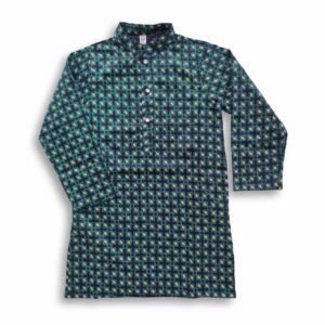 Boys all over Printed Cotton Panjabi Green & Blue