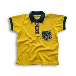 Boys Stylish Floral Printed Contrast Polo Shirt Yellow