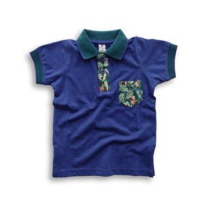 Boys Stylish Floral Printed Contrast Polo Shirt Blue