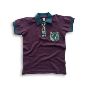 Boys Stylish Floral Printed Contrast Polo Shirt Purple