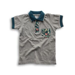 Boys Stylish Floral Printed Contrast Polo Shirt Ash