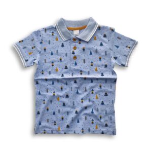 Boys Stylish All Over Tree Printed Polo Shirt Sky