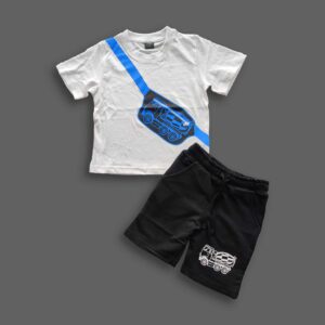 Boys Bag Printed T-shirt & Pant Set White