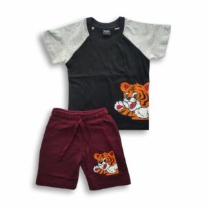 Boys Tiger Printed Raglan sleeve T-shirt & Pant Set Black