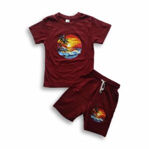 Boys Sunset Printed T-shirt & Pant Set Maroon