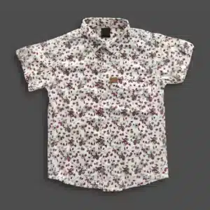 All Over Floral Printed Boys Shirt Off White Maroon