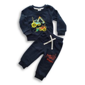 Boys Digger Printed Winter Sweatshirt & Trouser Set Blue