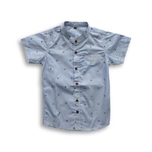 Sky Stripe Band Collar Boys' Shirt Short Sleeve