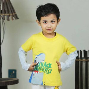 Boys Full Sleeve T-Shirt & Full Pants Set Shark Yellow