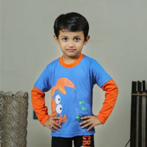 Cute Crab Boys Full Sleeve T-Shirt & Full Pants Set Light Royal Blue
