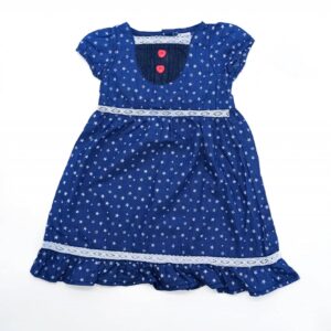 Star Print Big Girls Summer Denim Frock_Navy Blu