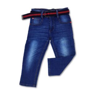 Boys' Denim Full Pants With Belt Navy Blue
