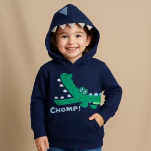 Cute Crocodile Winter Hoodie for kids Navy Blue