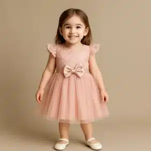 Girls Premium Embroidery Mesh Lace Party Dress Sweet Pink