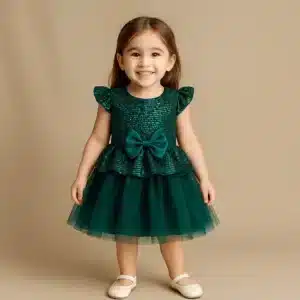Girls Premium Sequin Party Dress Sea Green