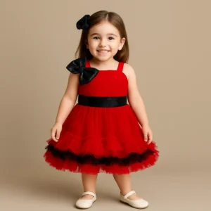 Girls Premium Off-Shoulder Party Dress Red & Black
