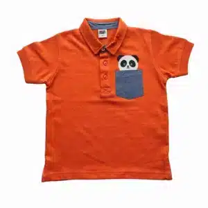 Boys Stylish Panda Printed Polo Shirt Orange