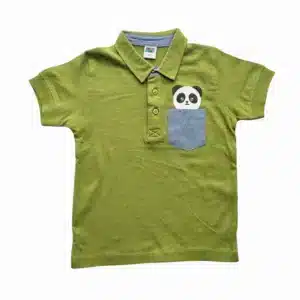 Boys Stylish Panda Printed Polo Shirt Light Olive