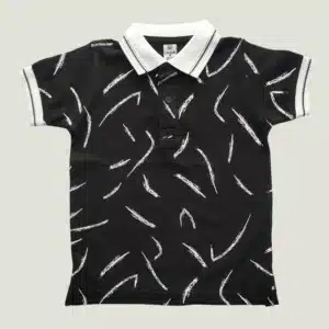 Boys Stylish Over Print Polo Shirt Black