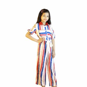 Girls Stripe Jumpsuit with Collar Multicolor