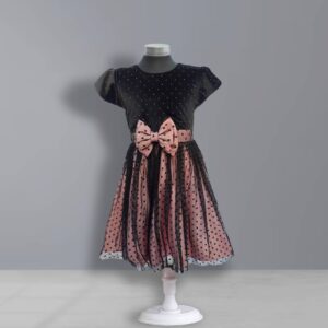Girls Premium Velvet Party Dress Black & Light Pink
