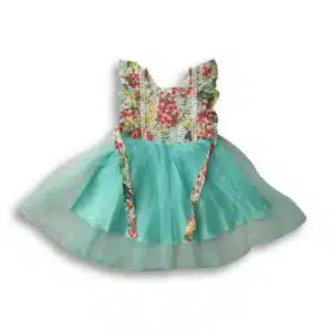 Girls Floral Print Linen Party Frock Pest