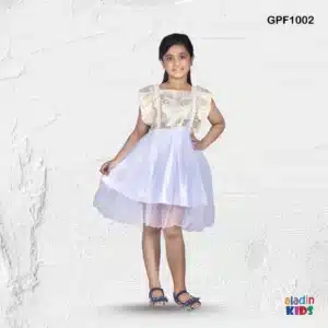 Girls Floral Print Linen Party Frock White