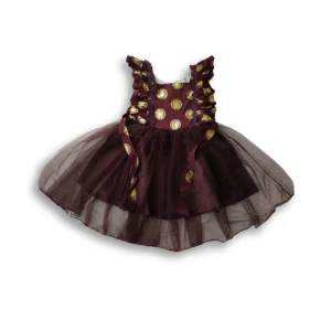 Girls Floral Print Linen Party Frock Maroon